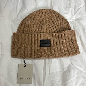 All Saints Tan Ribbed Knit Beanie